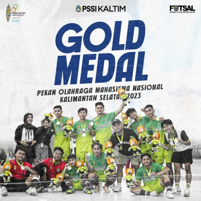 Kontingen Futsal Pomnas Kaltim yang merai danh medali emas. (PSSI Kaltim)