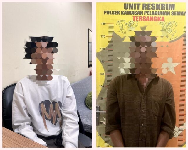 Aparat Kepolisian Sektor Kawasan Pelabuhan Semayang Balikpapan mengamankan dua pria yang diduga terlibat dalam penyalahgunaan narkotika jenis sabu di kawasan Prapatan, Balikpapan Kota, Senin (11/5/2026). (dok: koranseruya)